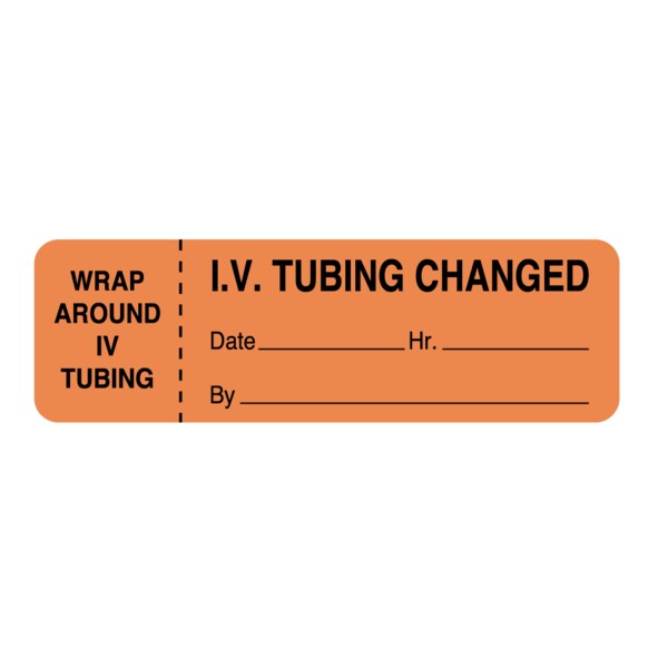 Nevs IV Tubing Label IV Tubing Changed 15/16" x 3" Flr Orange w/Black